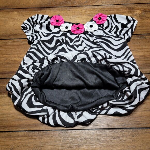 Rare Editions Zebra Print Dress w/ Pink & White Flower Collar - Size 24M - Picture 3 of 7